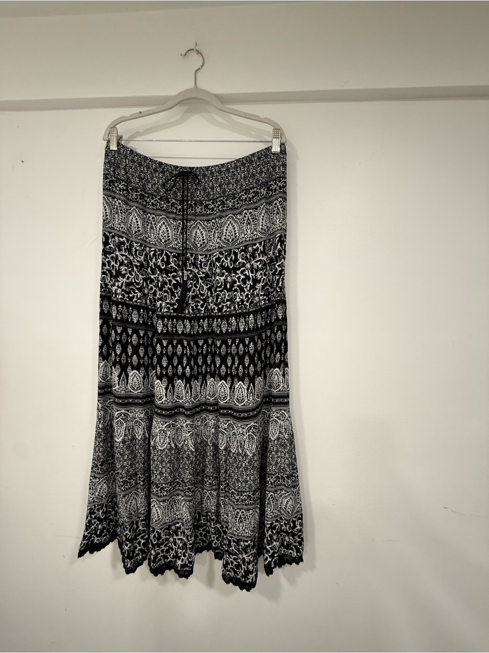 Westport Black & White Boho Tiered Maxi Skirt